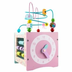 Wonder Co Wooden Pink Clock Activity Cube