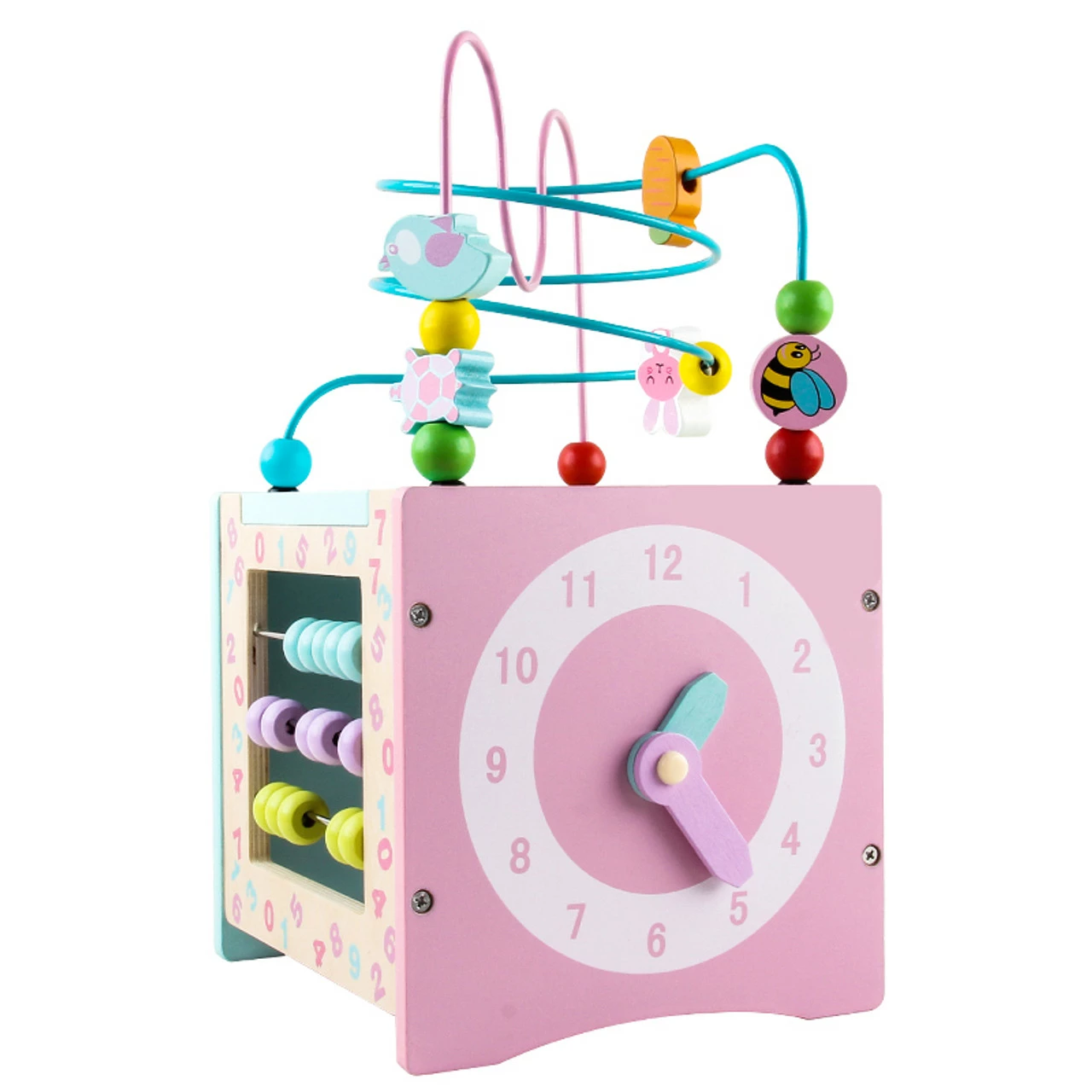 Wonder Co Wooden Pink Clock Activity Cube 1 Wonder Co Wooden Pink Clock Activity Cube